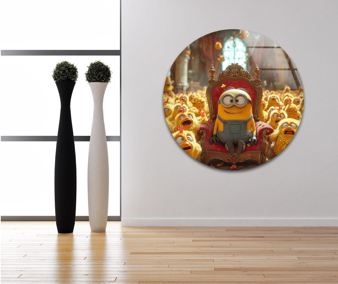 Minion & Chicks Glass Wall Art custom glass pictures, glass art prints
