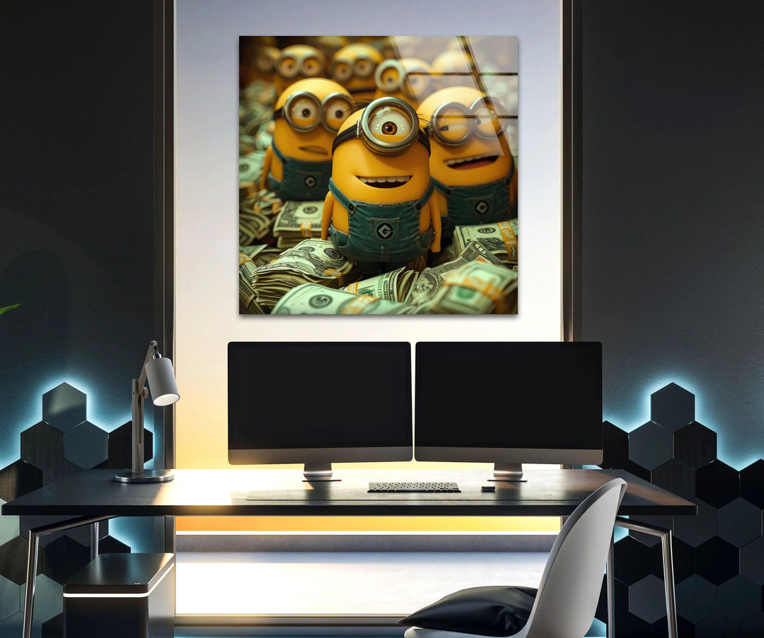 Minions Money Glass Wall Art glass pictures for Wall, glass prints wall art
