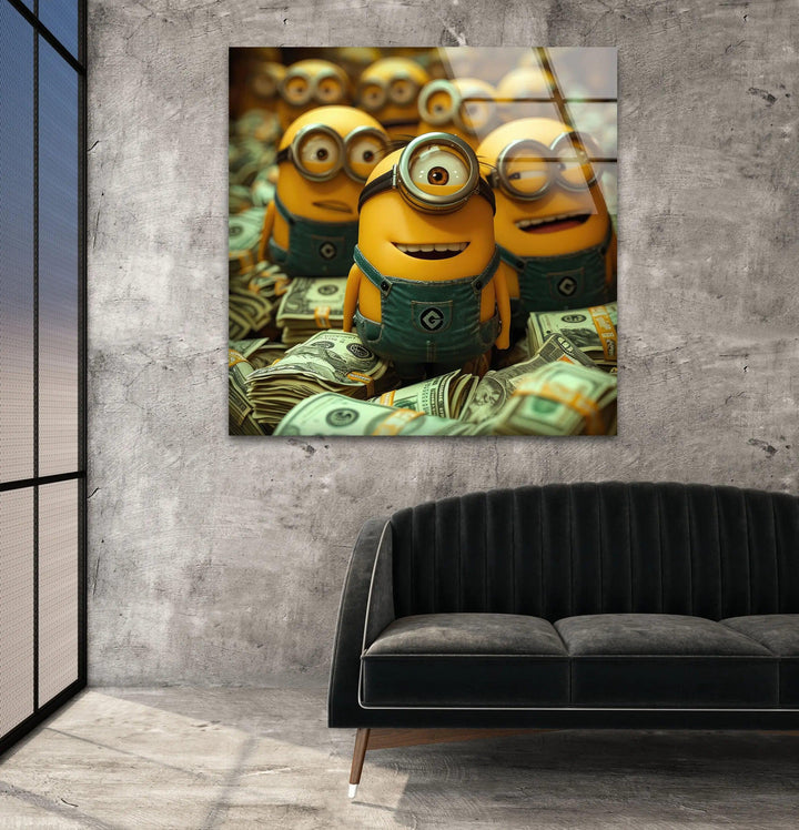 Minions Money Glass Wall Art large glass photo prints, glass wall photos
