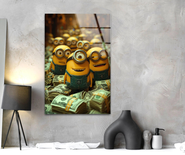 Minions Money Glass Wall Art glass wall decor, glass wall art decor
