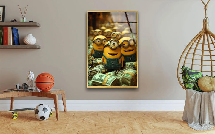 Minions Money Glass Wall Art glass photo prints, glass picture prints
