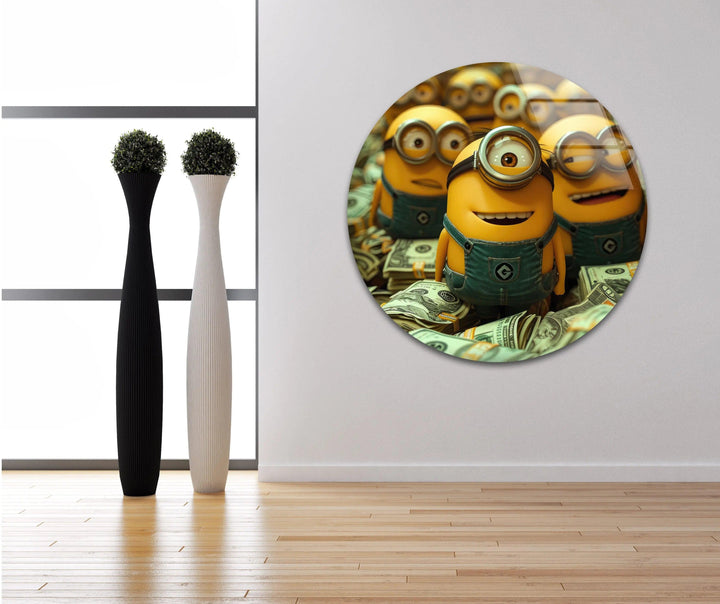 Minions Money Glass Wall Art print on glass, glass printed photos
