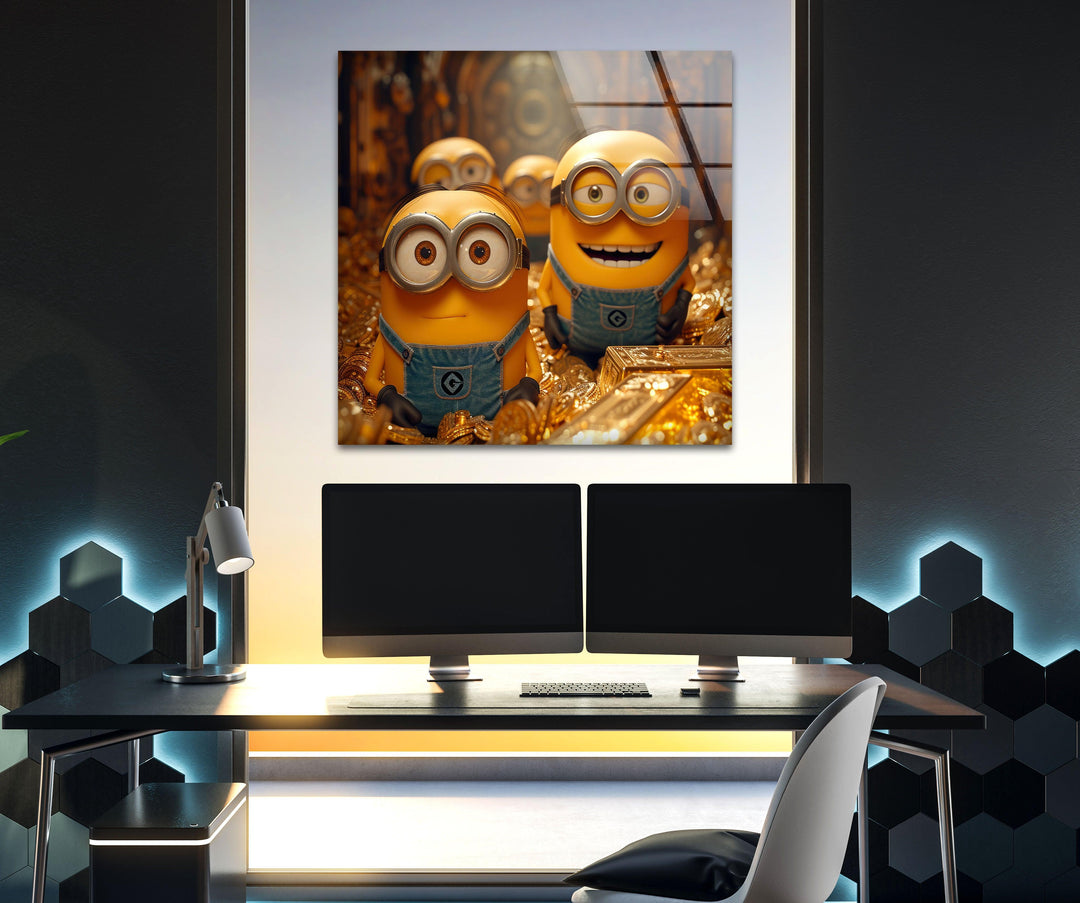 Minions & Golds Glass Wall Art Glass Printing Wall Art, Print photos on glass
