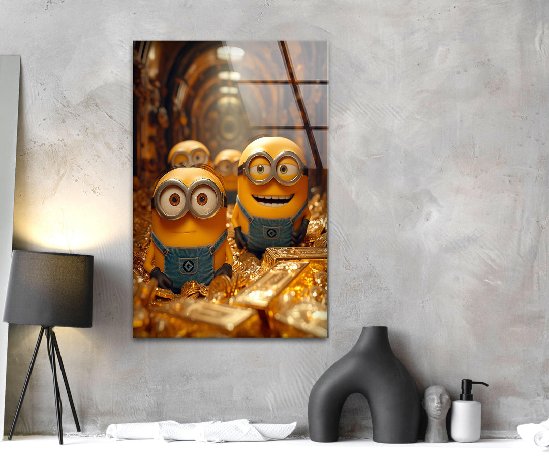 Minions & Golds Glass Wall Art photo print on glass, prints on glass wall art
