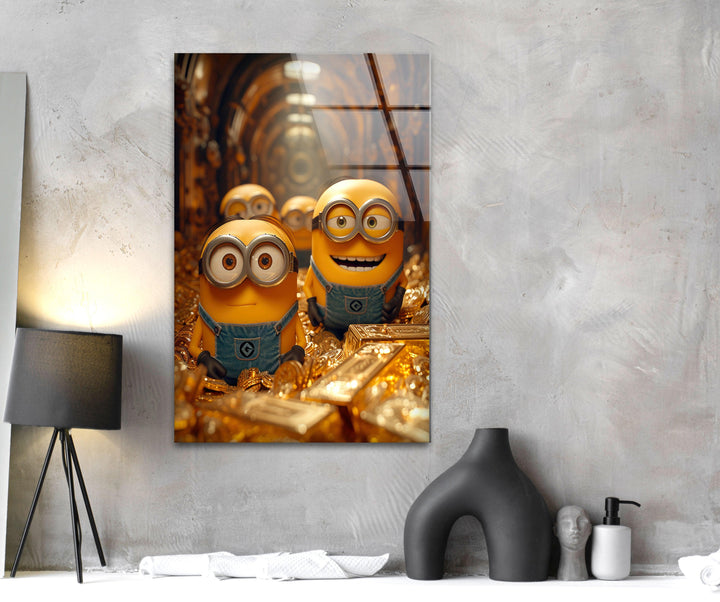 Minions & Golds Glass Wall Art photo print on glass, prints on glass wall art
