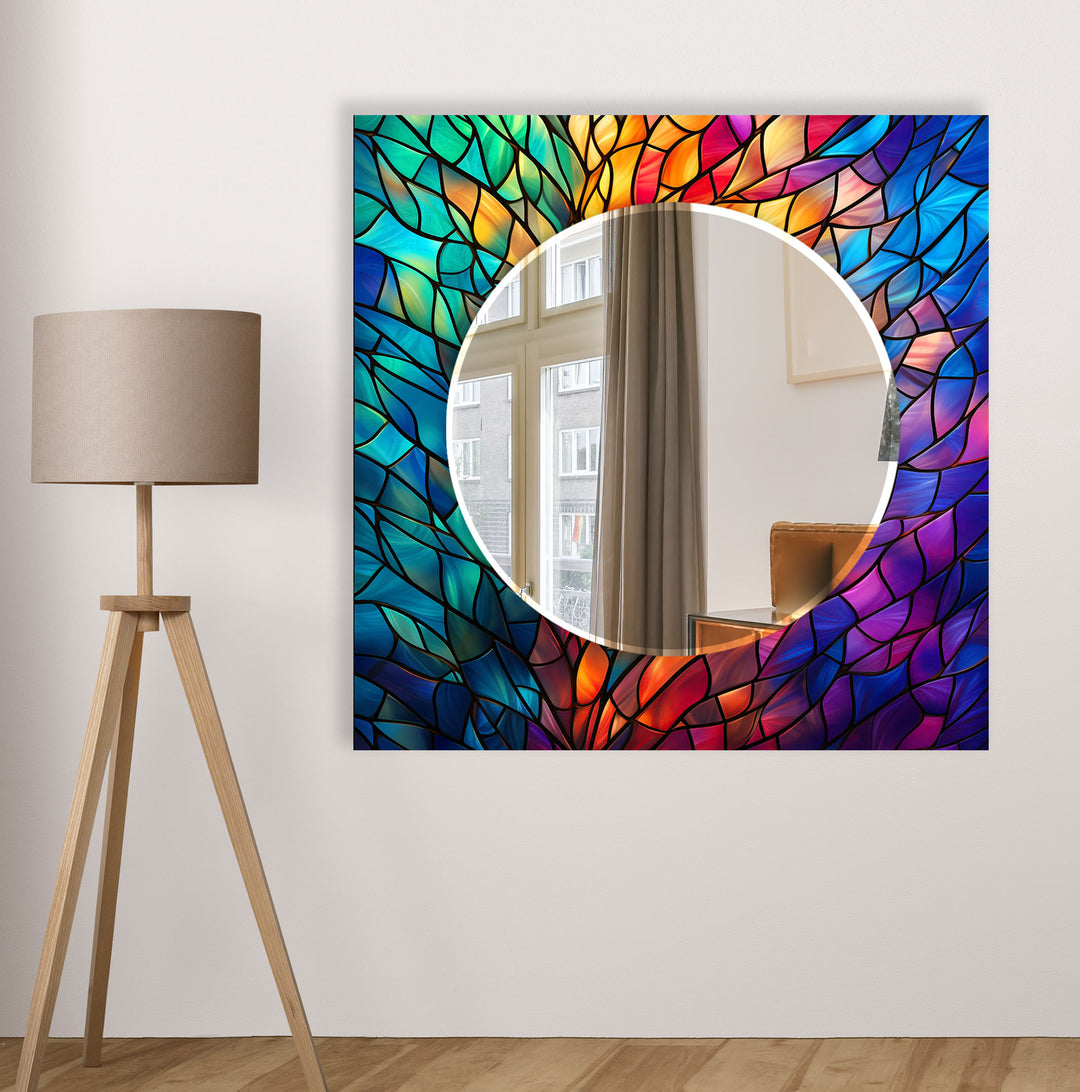 Colorful Stained Round Wall Mirror Round Mirror
