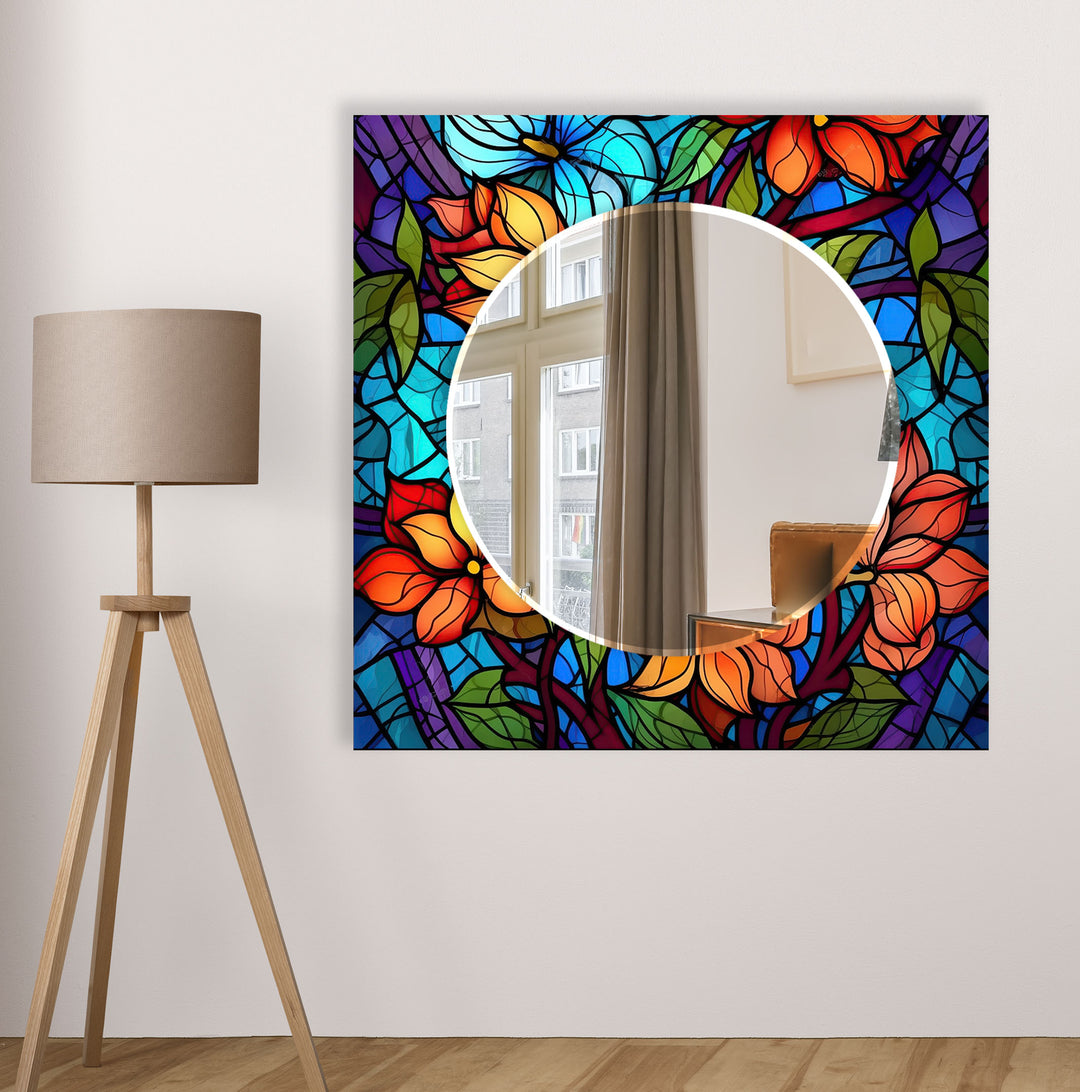 Orange & Blue Flowers Wall Mirror mirror art
