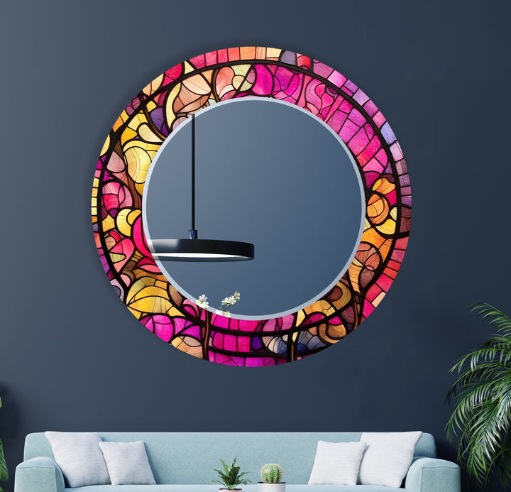 Pink & Yellow Stained Wall Mirror Huge Mirror
