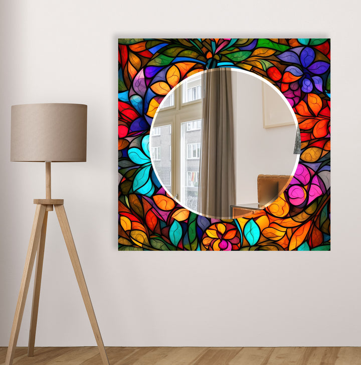 Stained Colorful Leafs Wall Mirror Green Wall Mirror
