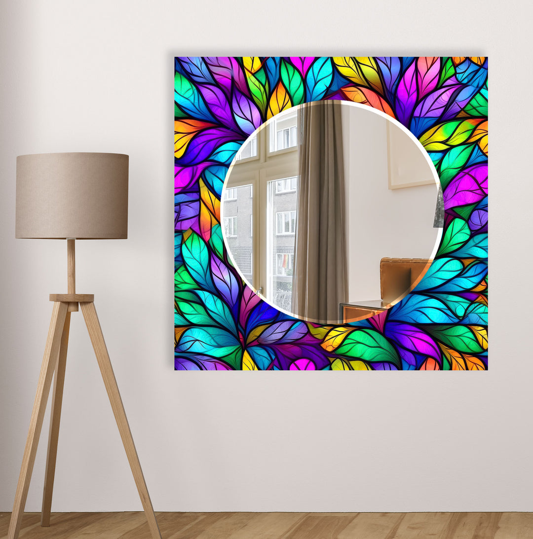 Colorful Leafs Wall Mirror Stained Glass Wall Mirror
