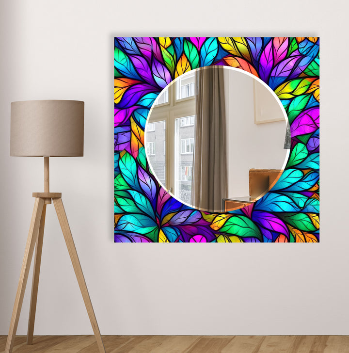 Colorful Leafs Wall Mirror Stained Glass Wall Mirror
