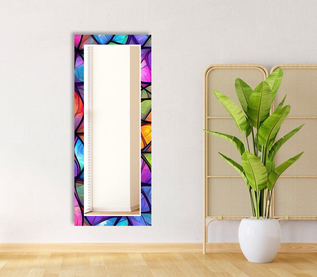 Stained Purple Leafs Wall Mirror Abstract Mirror
