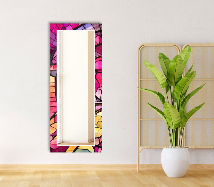 Pink & Yellow Stained Wall Mirror Entryway Wall Mirror
