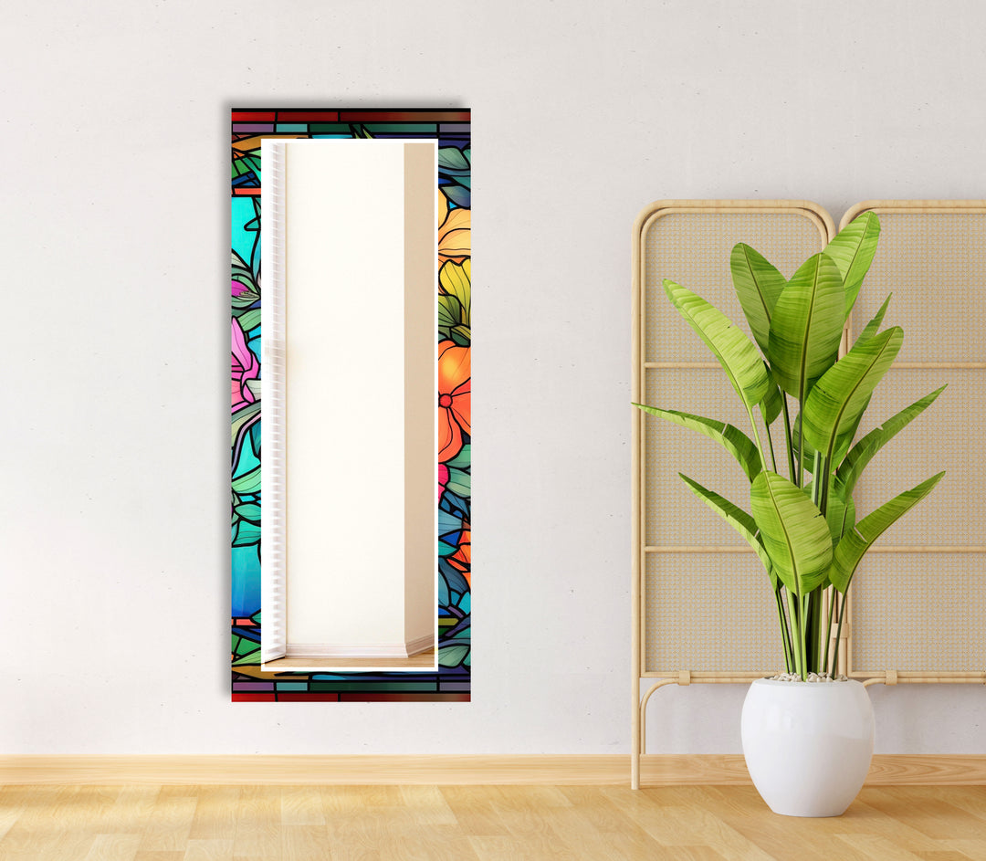 Green & Orange Flower Wall Mirror Long Wall Mirror
