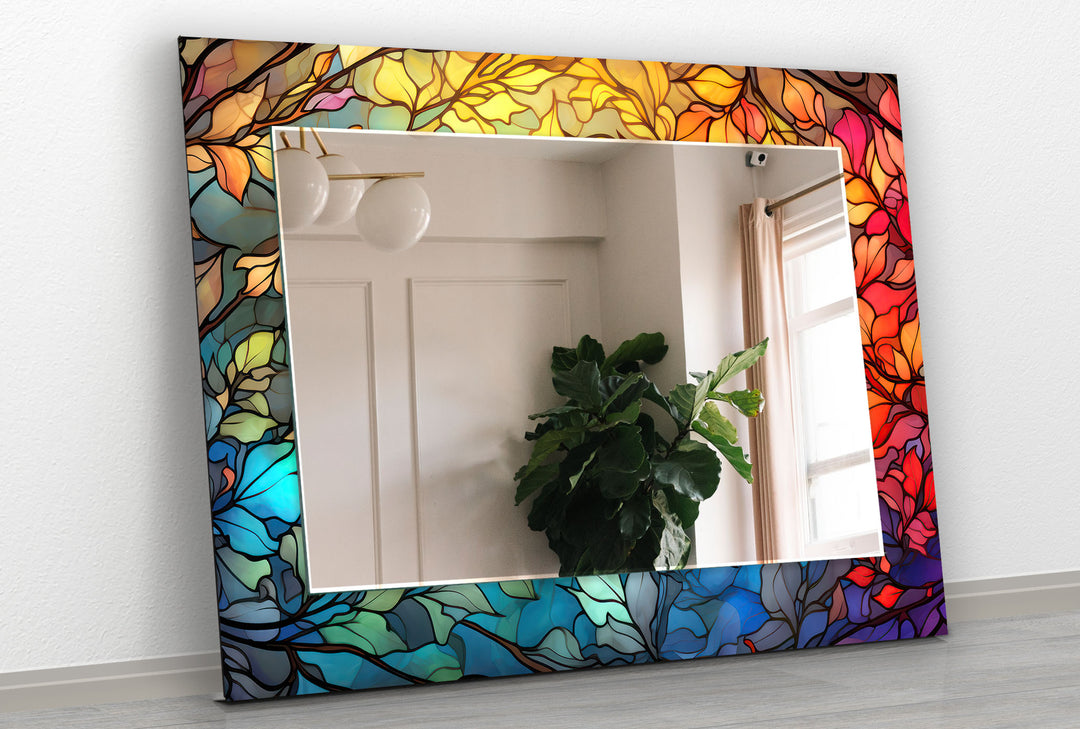 Stained Colorful Trees Wall Mirrors Framed Mirror
