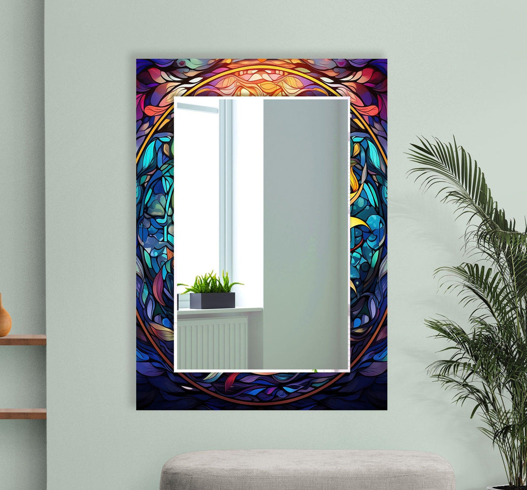 Colored Blue Flowers Wall Mirror Mosaic Mirror 
