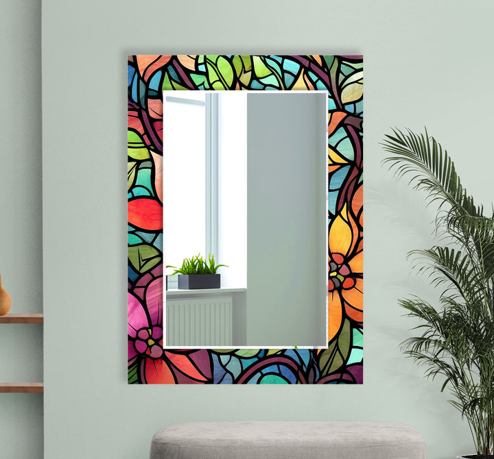 Stained Leaves Colored Wall Mirror Modern Wall Mirror
