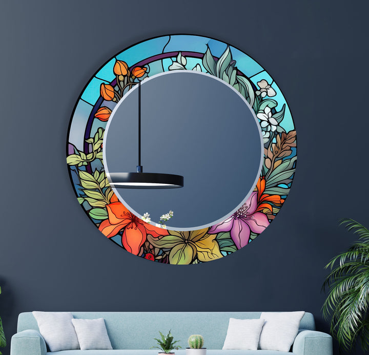 Green Stained Flower Wall Mirror Small Wall Mirror
