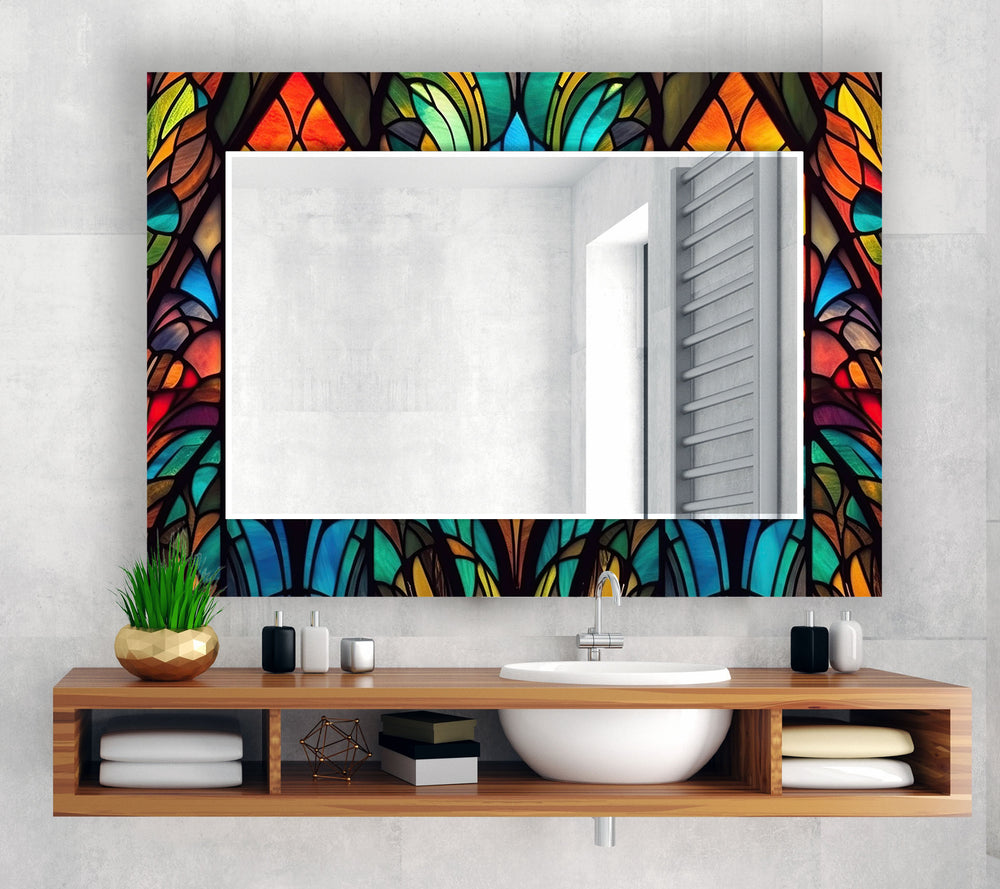 Pattern of Leaves Stained Wall Mirror Marble Wall Mirror
