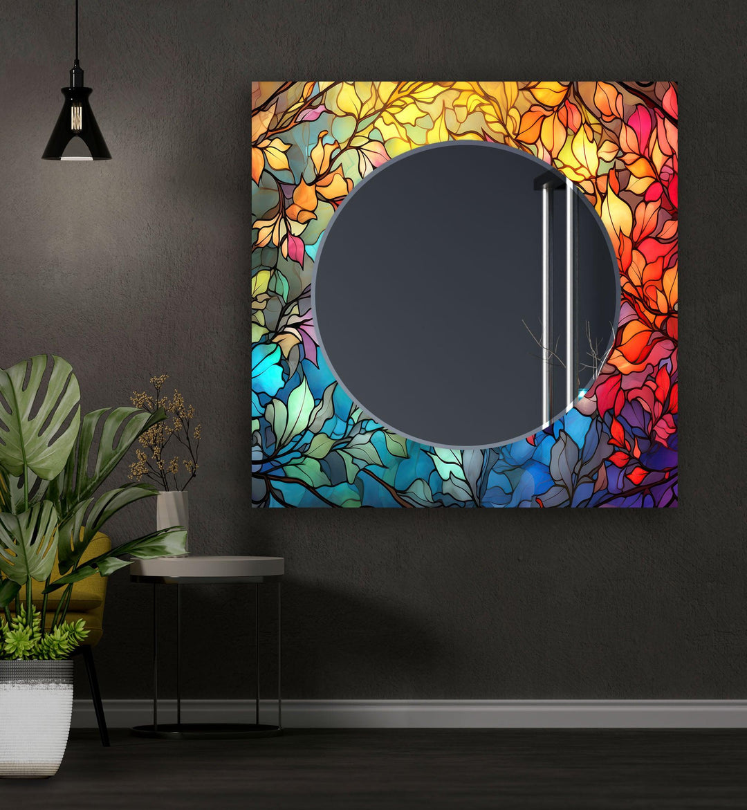 Stained Colorful Trees Wall Mirrors bathroom mirror with lights
