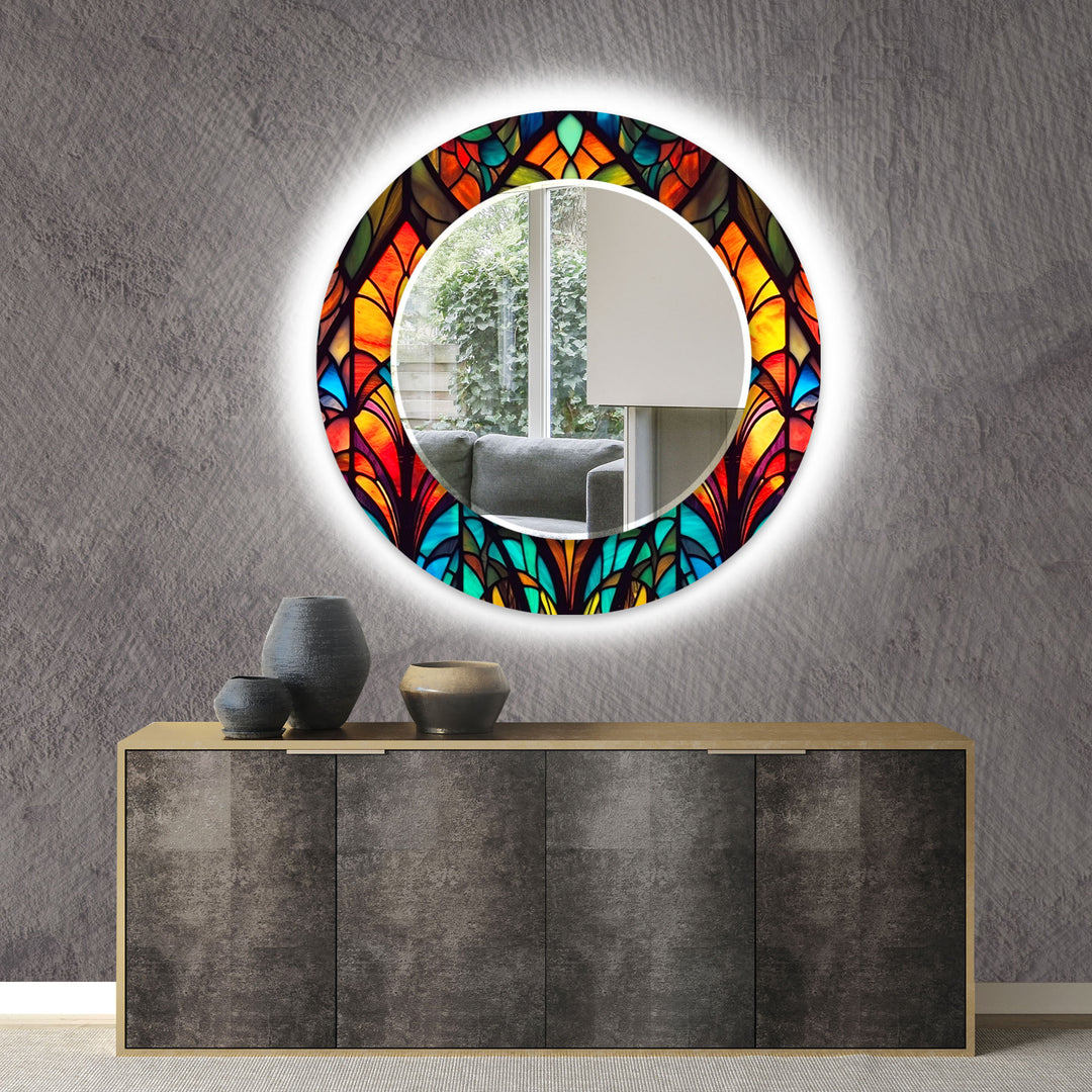 Stained Orange Design Wall Mirror Wood Mirror
