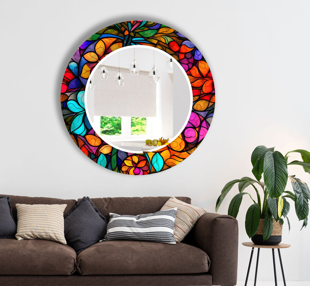 Stained Colorful Leafs Wall Mirror Small Wall Mirror
