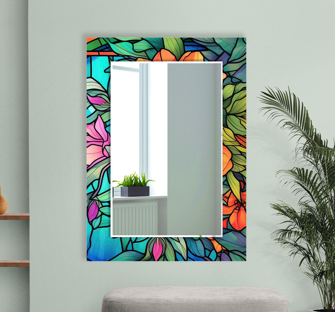 Green & Orange Flower Wall Mirror Dining Room Mirror
