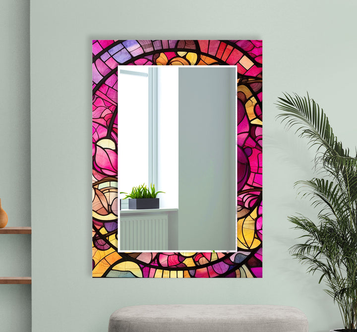 Pink & Yellow Stained Wall Mirror Marble Mirror
