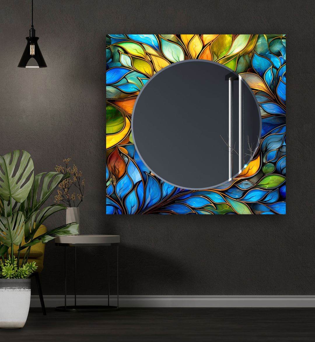 Stained Blue & Yellow Flowers Wall Mirror big wall mirror
