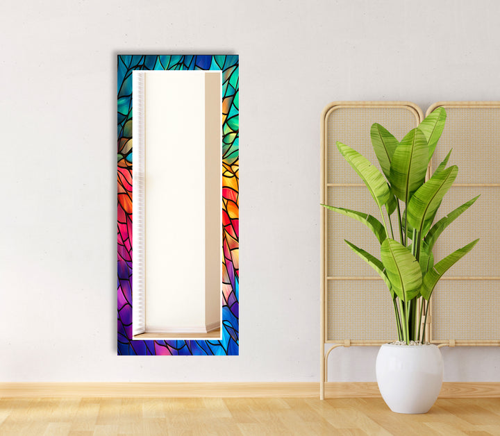 Colorful Stained Round Wall Mirror Long Mirror
