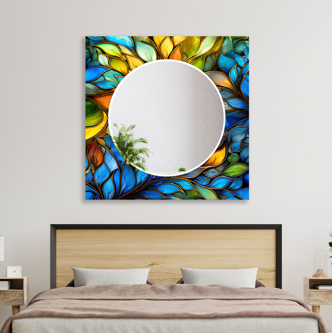 Stained Blue & Yellow Flowers Wall Mirror backlit mirror
