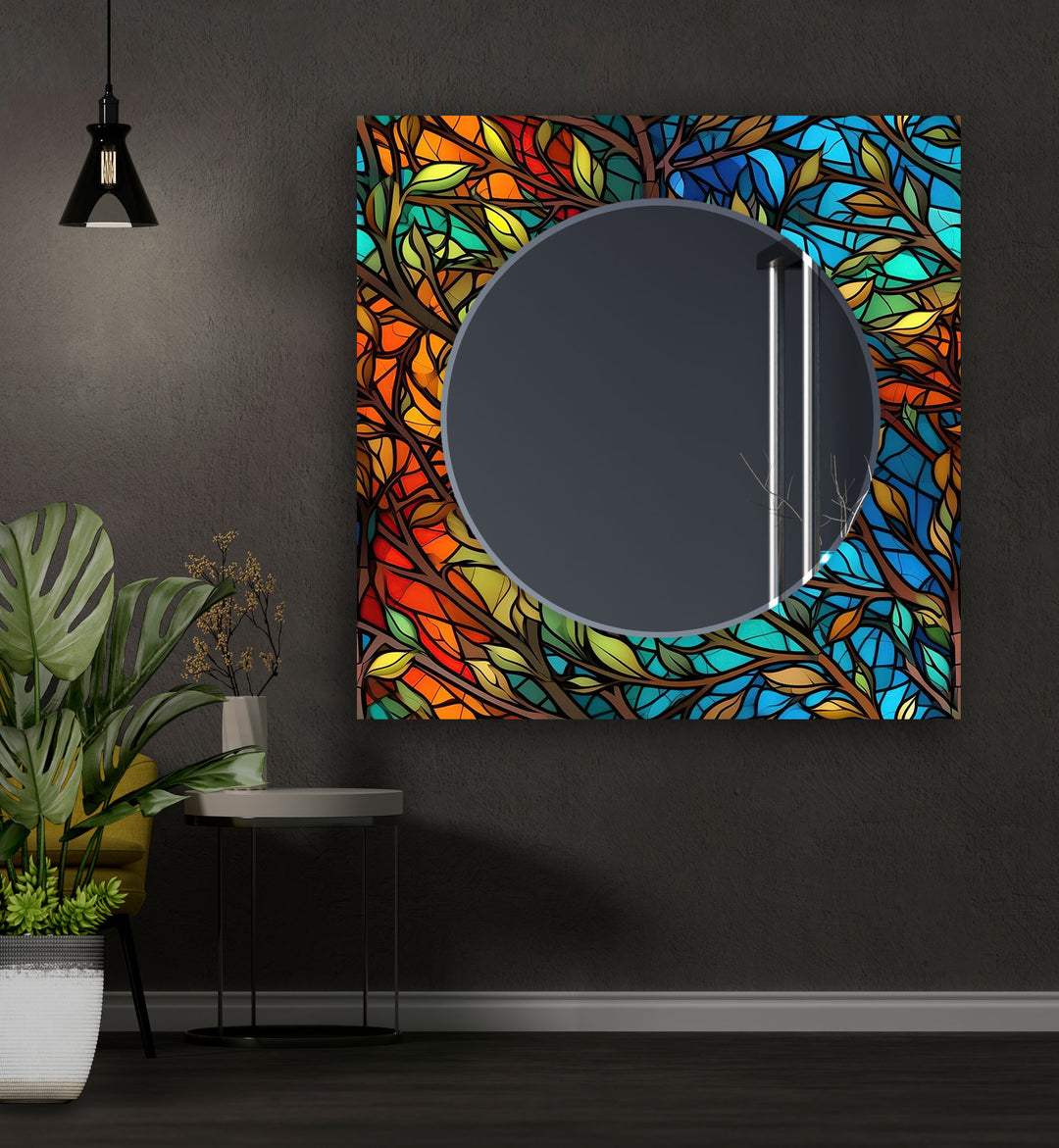 Colorful Stained Trees Wall Mirror Mosaic Wall Mirror
