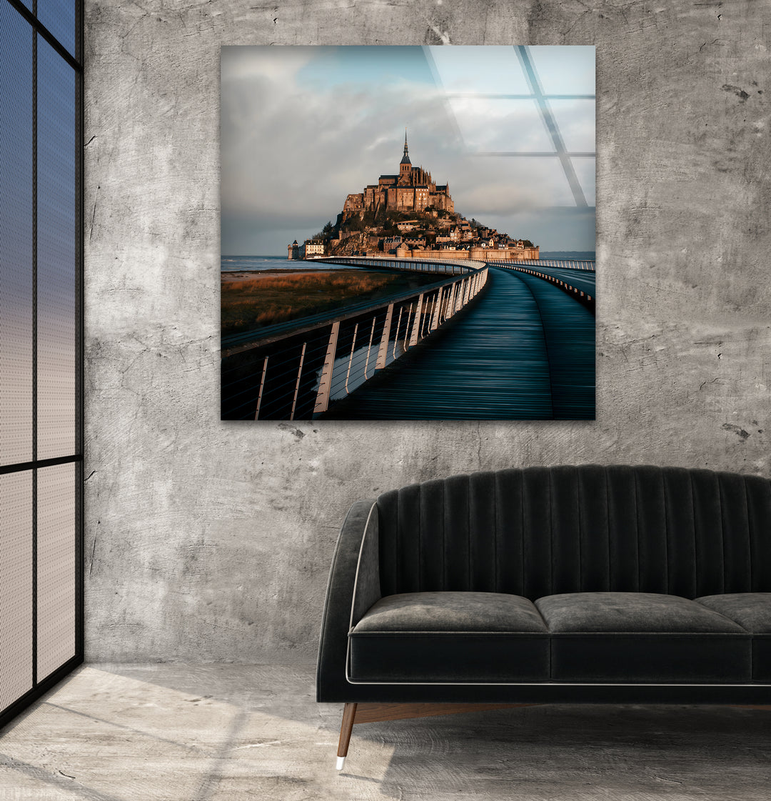 Mont Saint-Michel Glass Wall Art - Scenic View of Iconic French Landmark