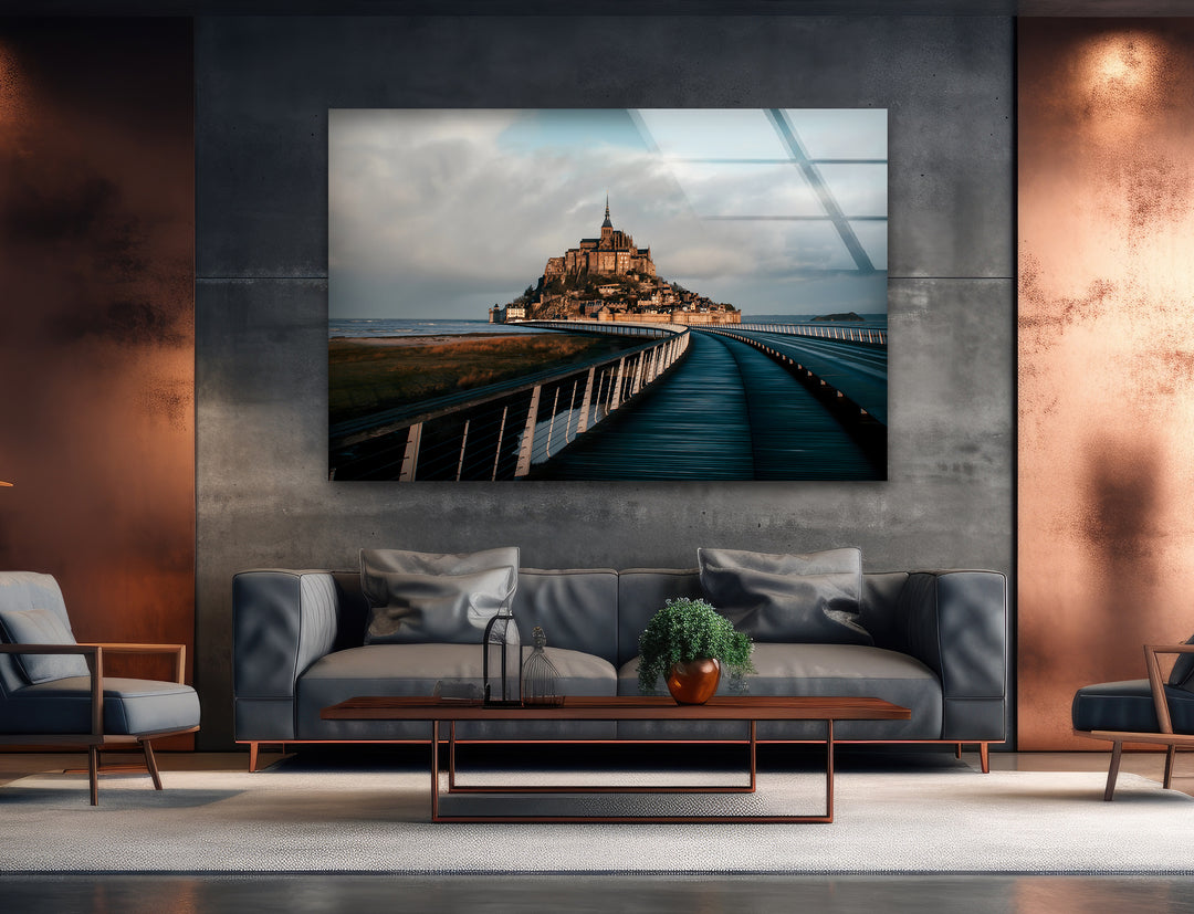 Mont Saint-Michel Glass Wall Art - Scenic View of Iconic French Landmark