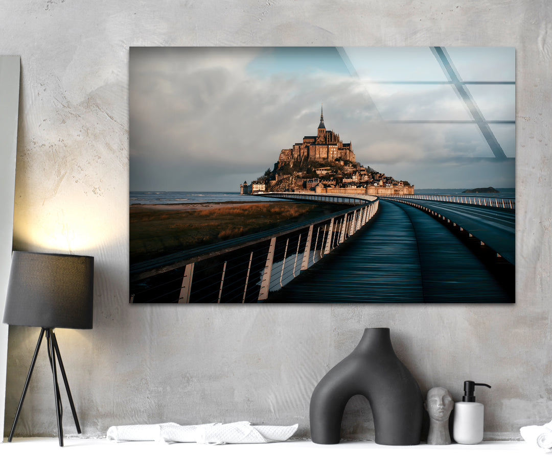 Mont Saint-Michel Glass Wall Art - Scenic View of Iconic French Landmark