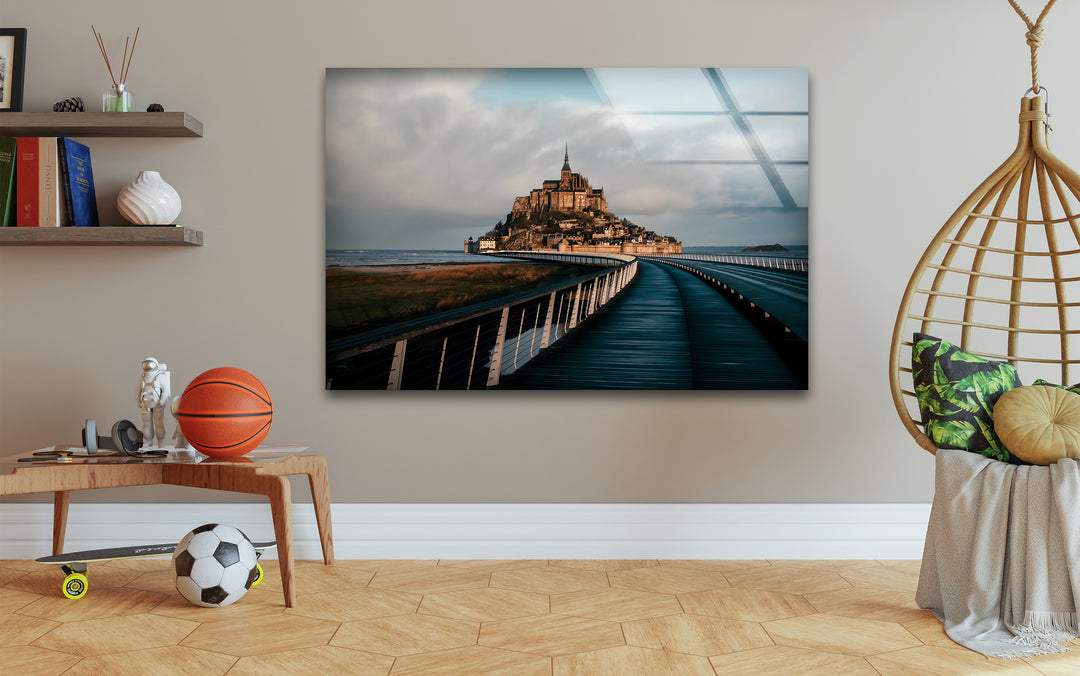 Mont Saint-Michel Glass Wall Art - Scenic View of Iconic French Landmark