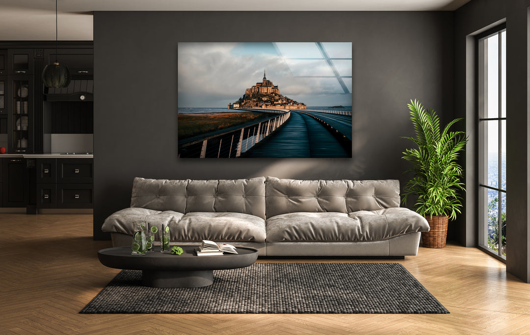 Mont Saint-Michel Glass Wall Art - Scenic View of Iconic French Landmark