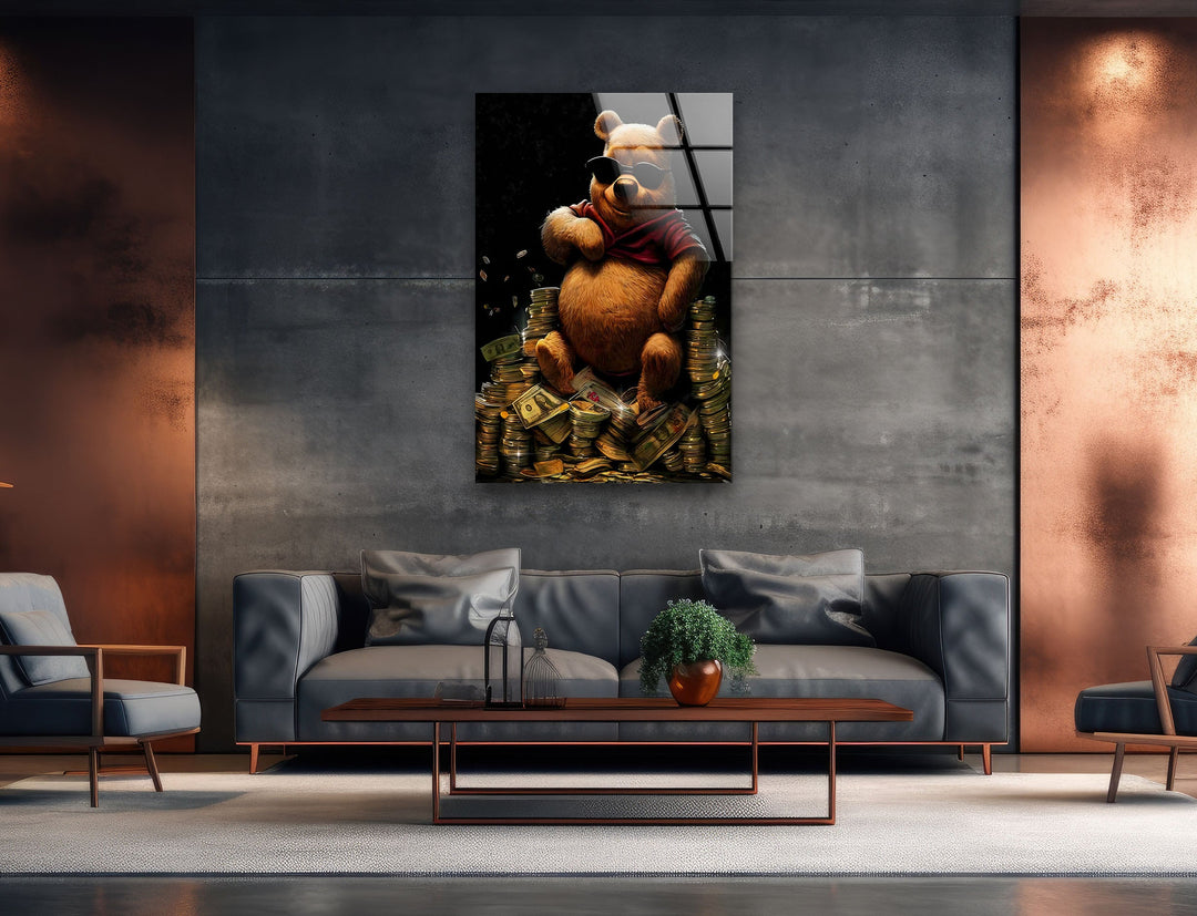 Money Bear Glass Wall Art Glass Printing Wall Art, Print photos on glass
