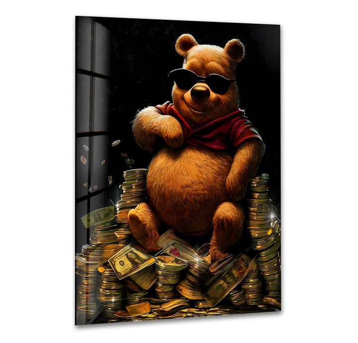 Money Bear Glass Wall Art print picture on glass, Tempered Glass Wall Art
