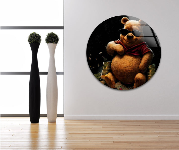 Money Bear Glass Wall Art photo print on glass, prints on glass wall art
