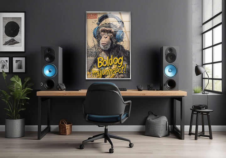 Monkey in Headphones Tempered Glass Wall Art - MyPhotoStation.Artdesigna Glass Printing Wall Art . 