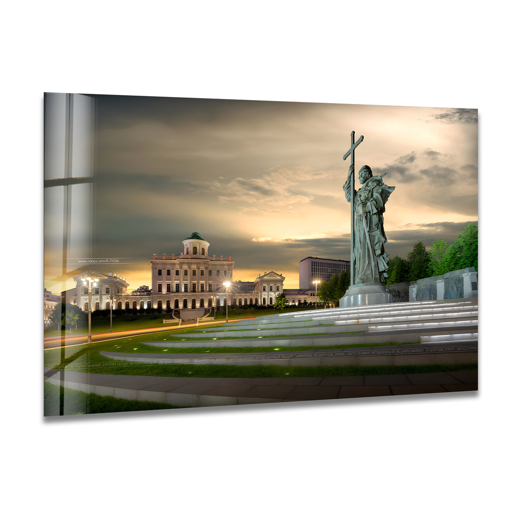 Monument to Saint Cyril and Saint Methodius Glass Wall Art - Iconic Historical Landmark