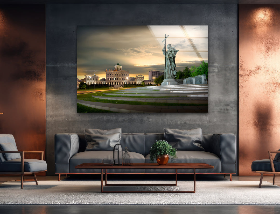 Monument to Saint Cyril and Saint Methodius Glass Wall Art - Iconic Historical Landmark