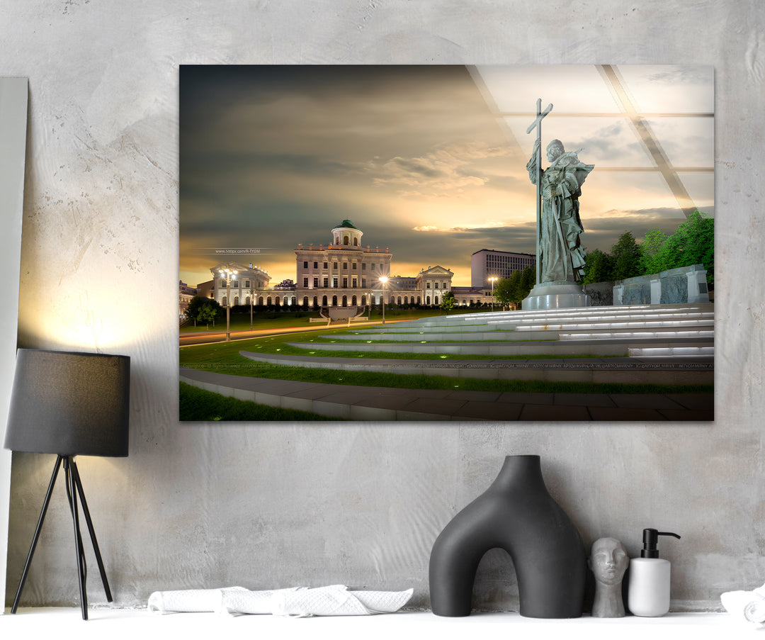 Monument to Saint Cyril and Saint Methodius Glass Wall Art - Iconic Historical Landmark