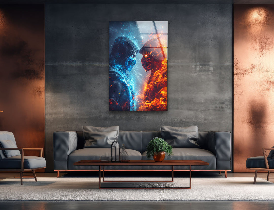 Mortal Kombat Sub Zero vs Scorpion Wall Art on Glass | Unique Glass Photos