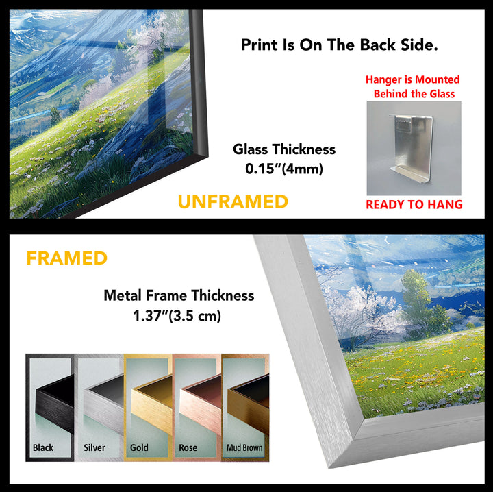 Mountains & Sakura Landscape Glass Wall Art