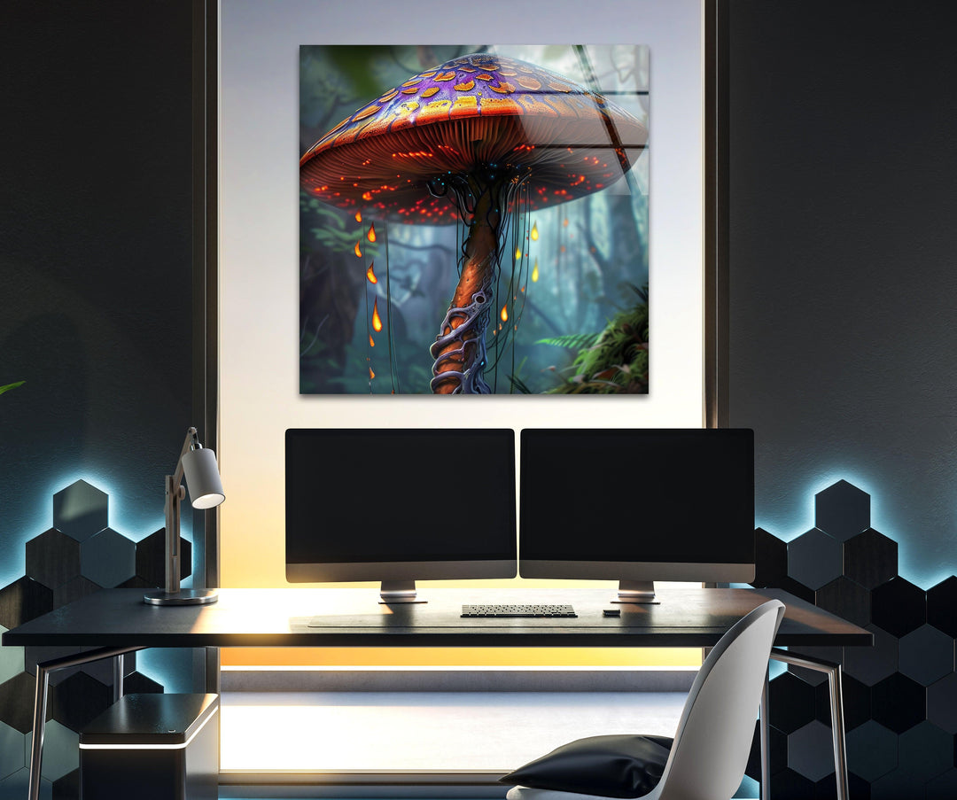 Fantasy Mushroom Glass Wall Art