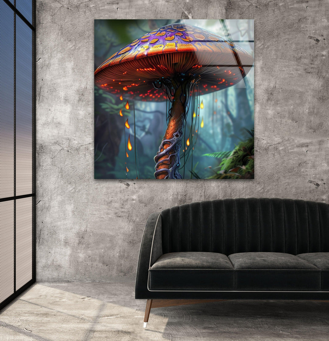 Fantasy Mushroom Glass Wall Art