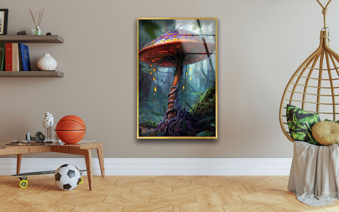 Fantasy Mushroom Glass Wall Art