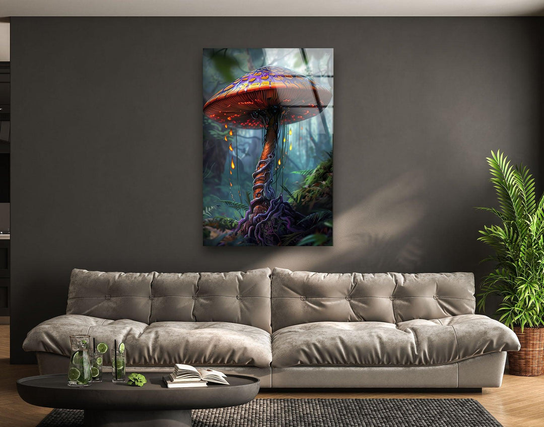 Fantasy Mushroom Glass Wall Art